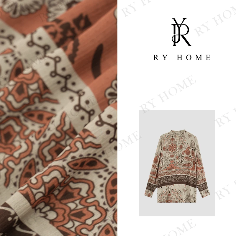 【容雨RYHOME】“九霄烟雨”复古印花中长款上衣24T1719