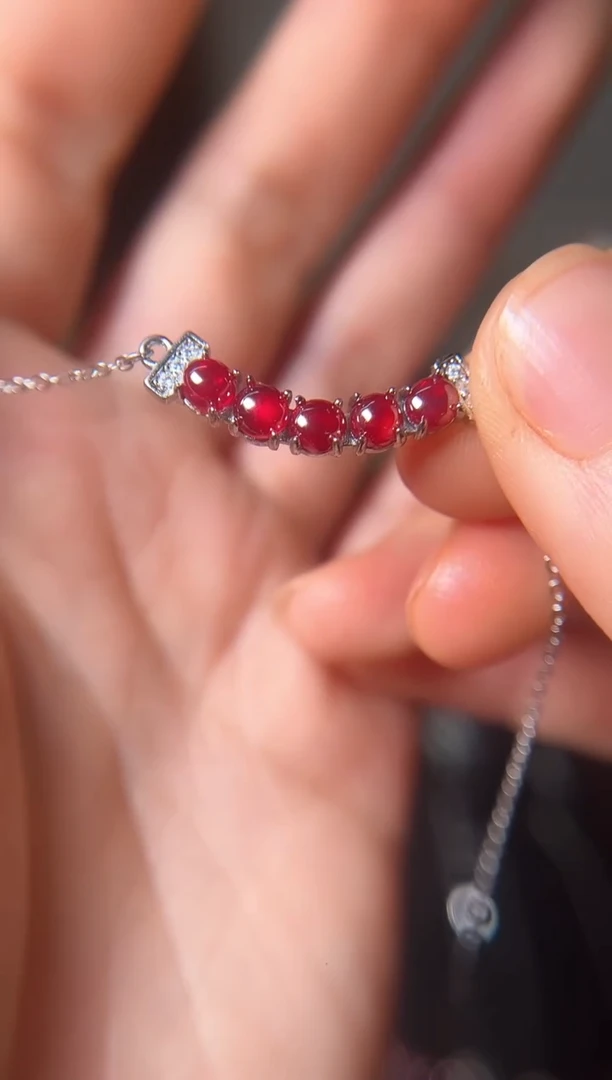 天然辰砂朱砂镶嵌S925银单晶体吊坠111001