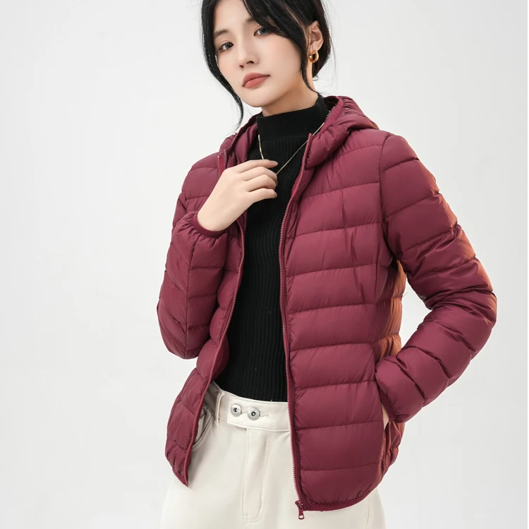 亚兰奴申样！休闲修身保暖立领连帽轻薄款白鸭绒羽绒服