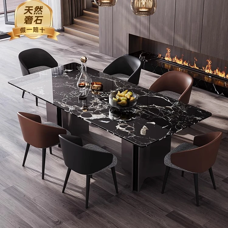 轻奢高级感大理石餐桌现代简约长方形家用餐桌椅组合小户型吃饭桌
