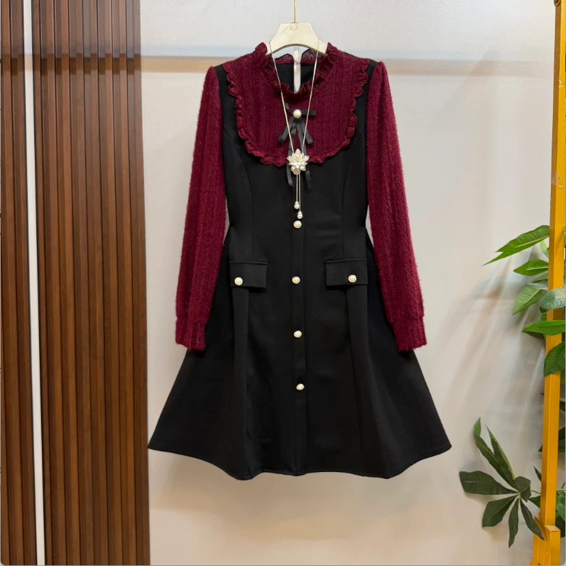 新款大码女装欧货时尚洋气甜美蕾丝拼接显瘦连衣裙