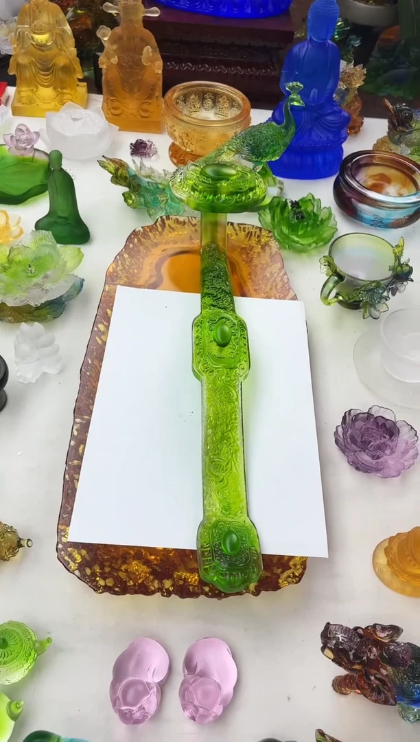 手工艺品琉璃济****司48公分如意绿色