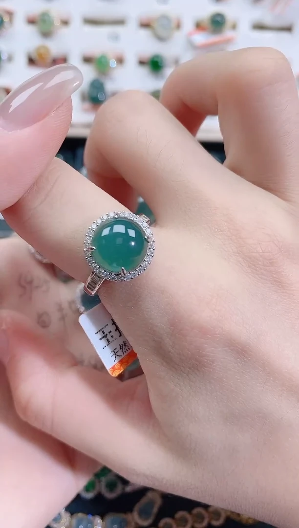 银S925镶嵌戒指翡翠天然翡翠