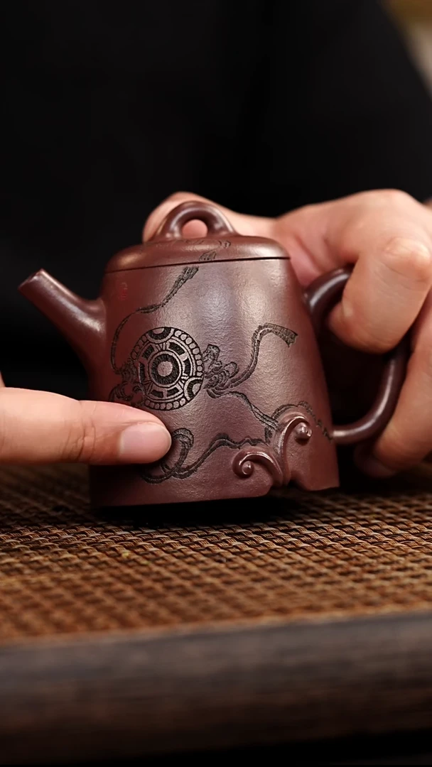 紫砂茶案宜兴悦茗壶紫砂   螭龙 老茄皮紫