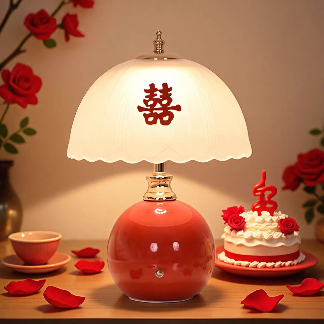 结婚长明灯红色台灯婚房床头灯送新人一对新娘陪嫁灯喜庆新婚礼物