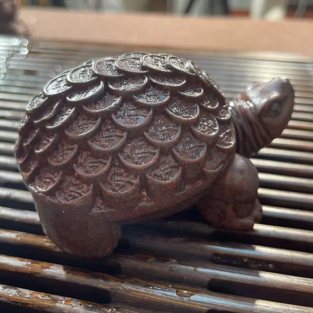 宜兴紫砂全手工制古红泥大克重金钱龟 重手