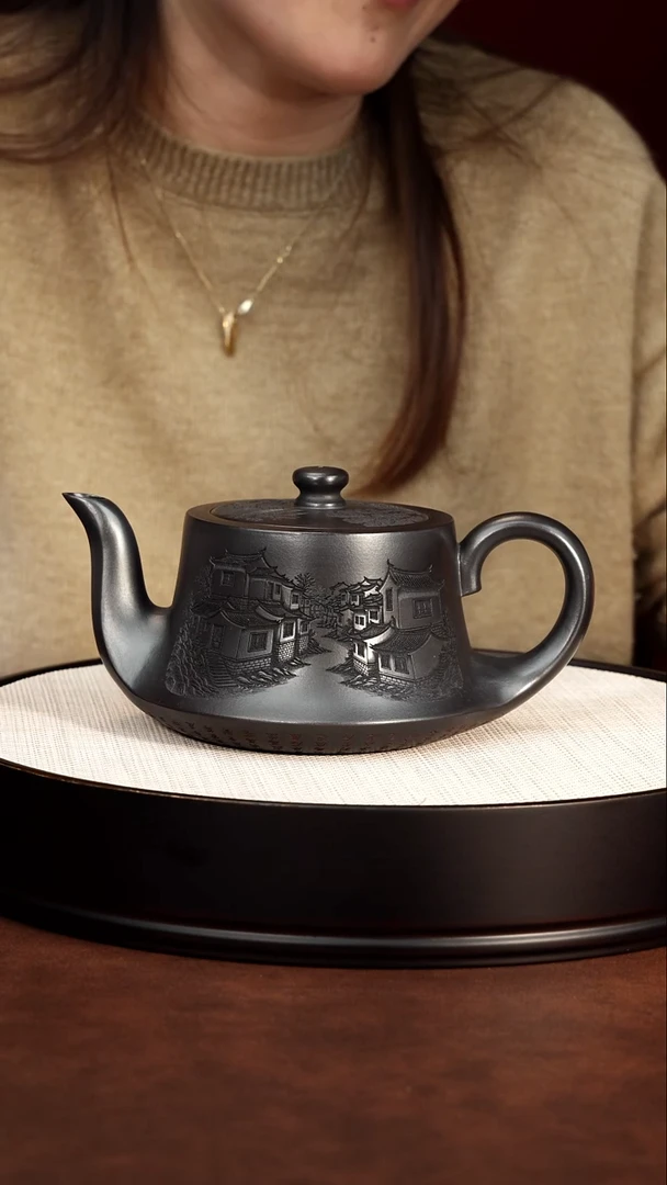 茶壶紫砂宜兴紫砂 柱础壶石黄 李恒阳 4727
