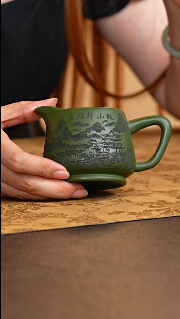 茶杯紫砂宜兴原矿紫砂观山老墨绿泥公道杯