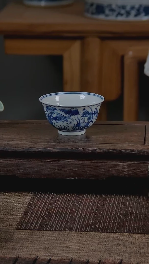 折葵非器手工手绘鱼藻撇口杯