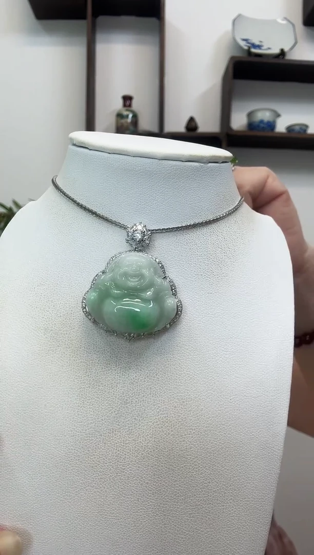 吊坠(赠链)银S925镶嵌翡翠佛公