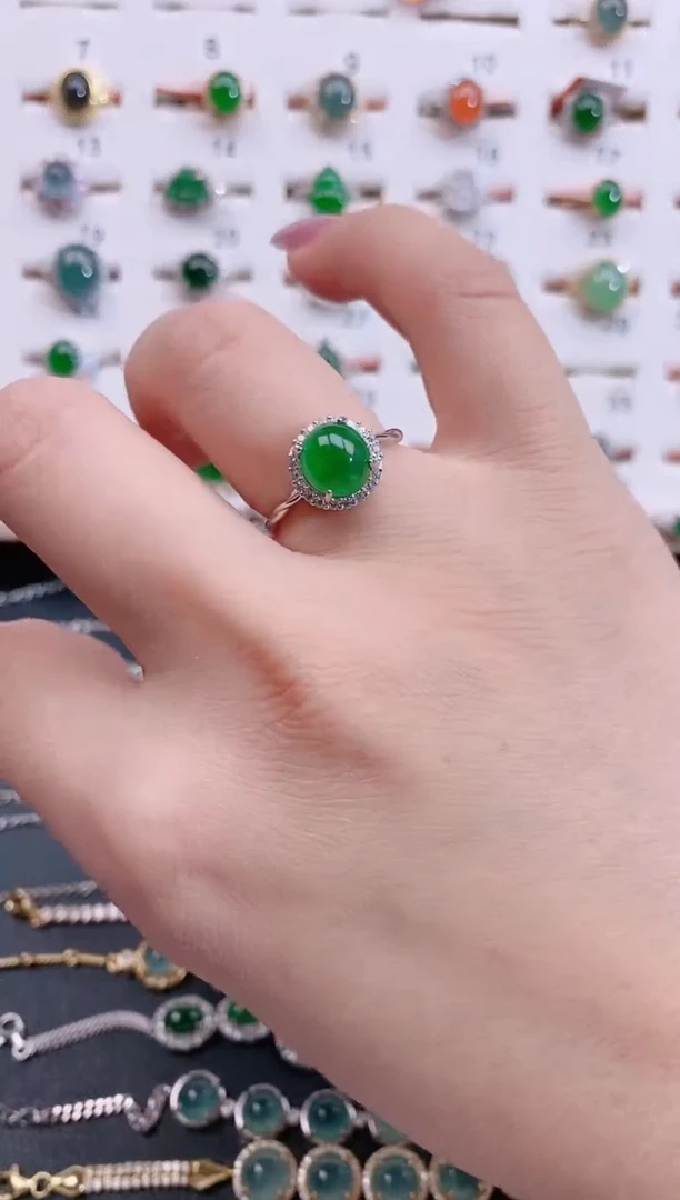 银S925镶嵌戒指翡翠天然翡翠