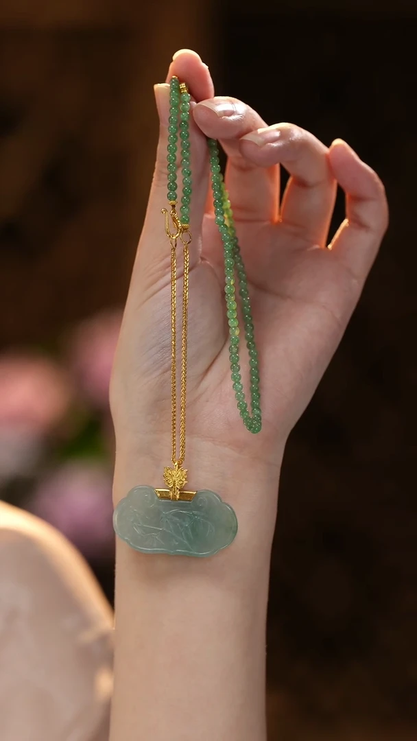 翡翠足金镶嵌项链【观月】【皦玉】足金翡翠项链