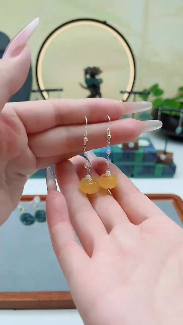 未镶嵌耳饰玛瑙/玉髓929南瓜黄色