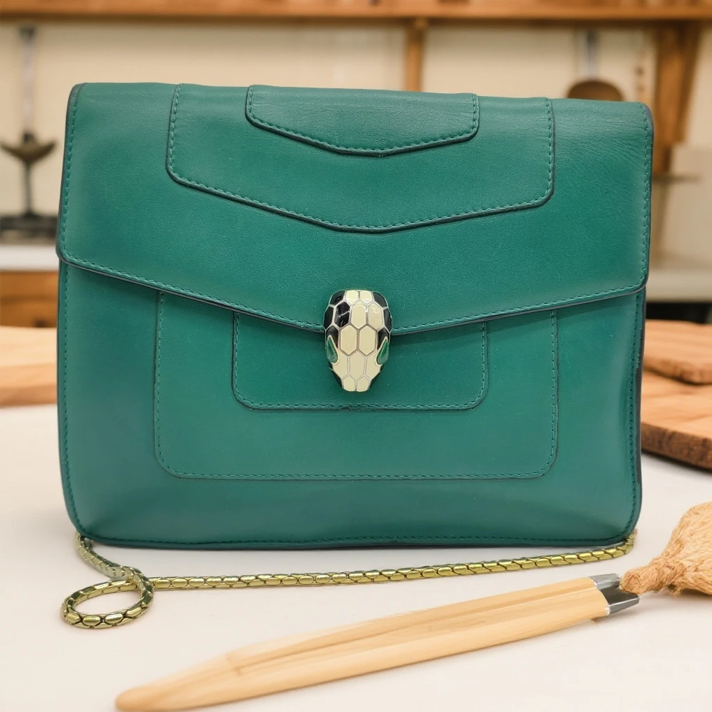 95新 BVLGARI/宝格丽  绿色蛇头链条包 1539 0536