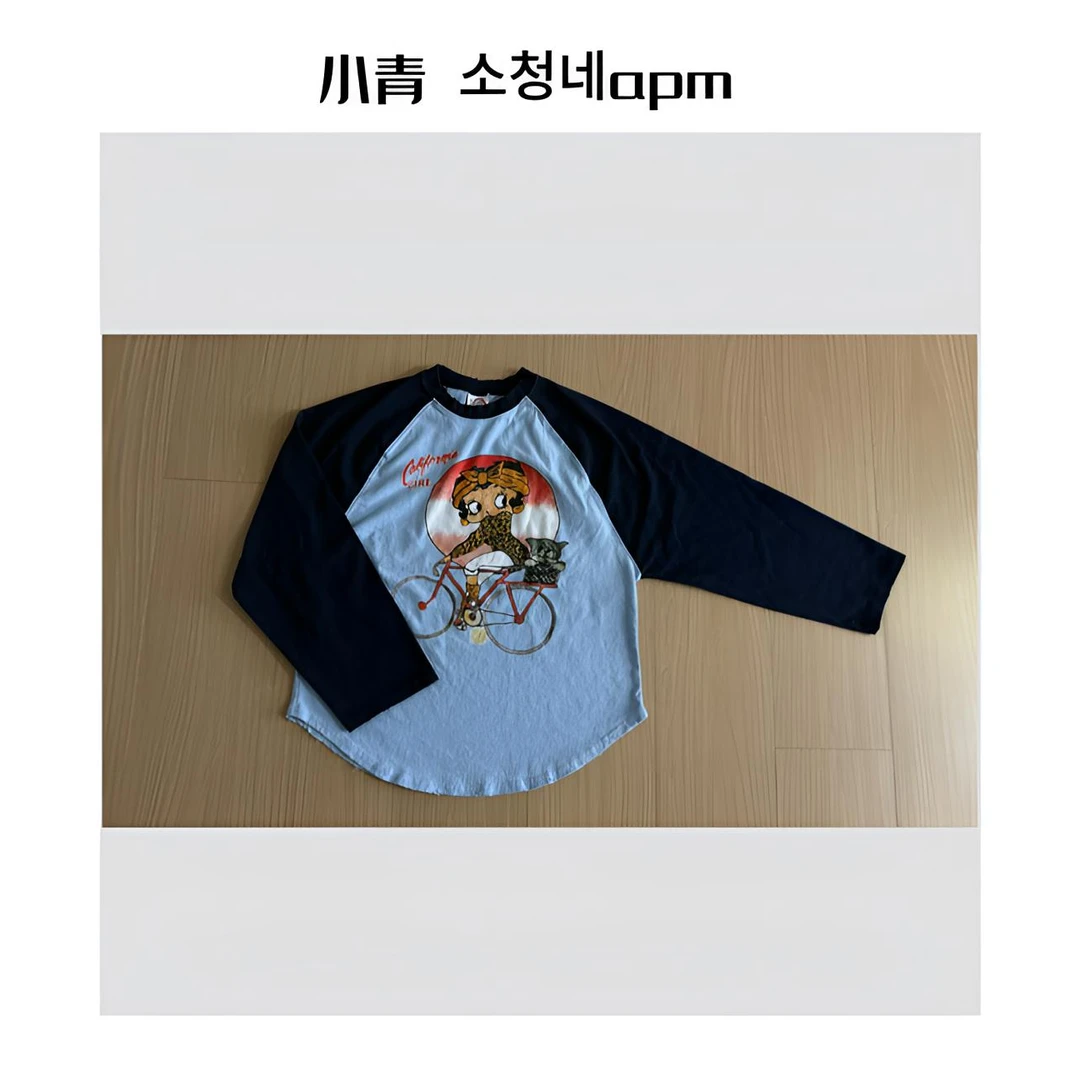 韩国东大门 公鸡/骑自行车贝蒂插肩袖T恤