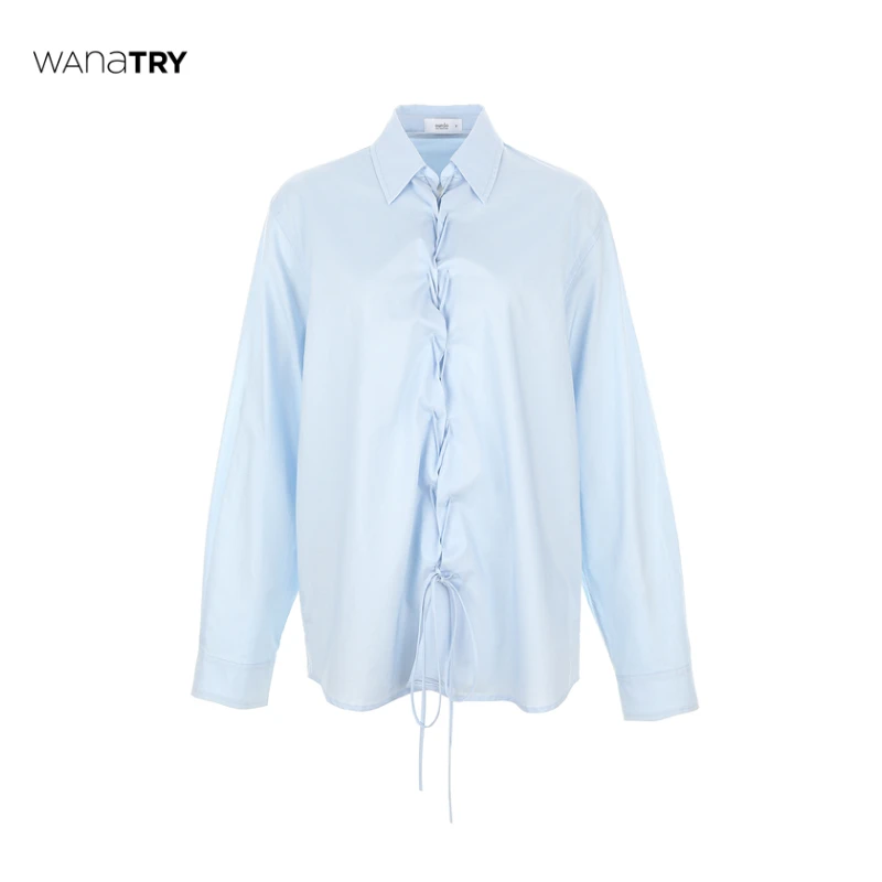 【自播专享】wana try 蓝色门襟绑带设计感衬衫