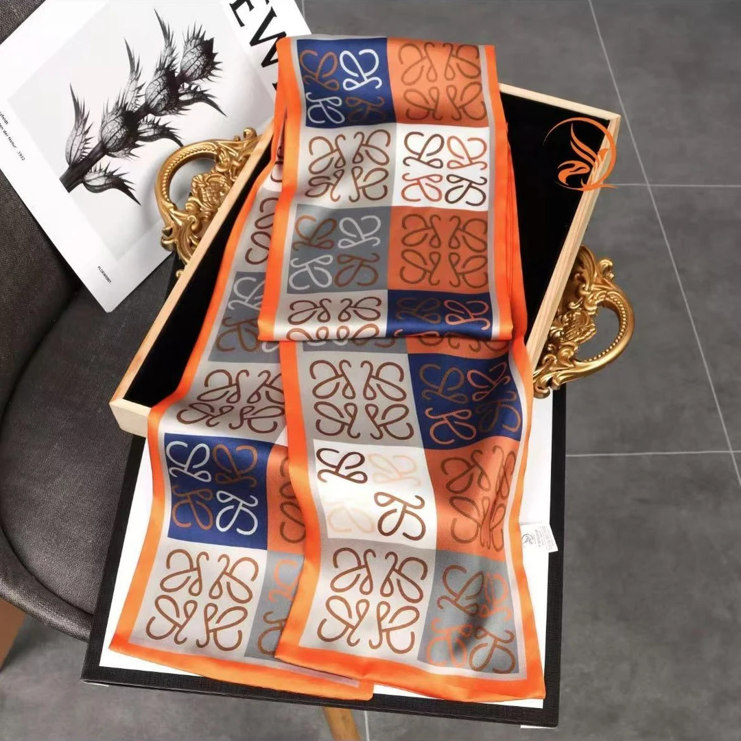 C939【线条拼接】香云缎气质飘带长巾复古百搭时尚经典围巾披肩丝巾