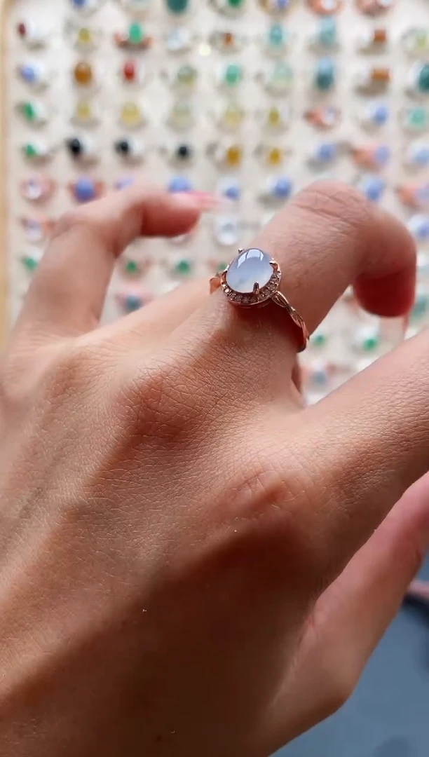 【闪购商品】翡翠戒指银S925镶嵌缅甸天然A货翡翠111 7+6