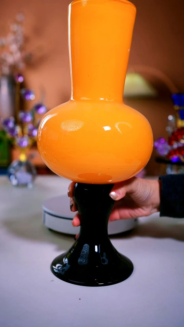 手工艺品琉璃橘黑色风灯花瓶