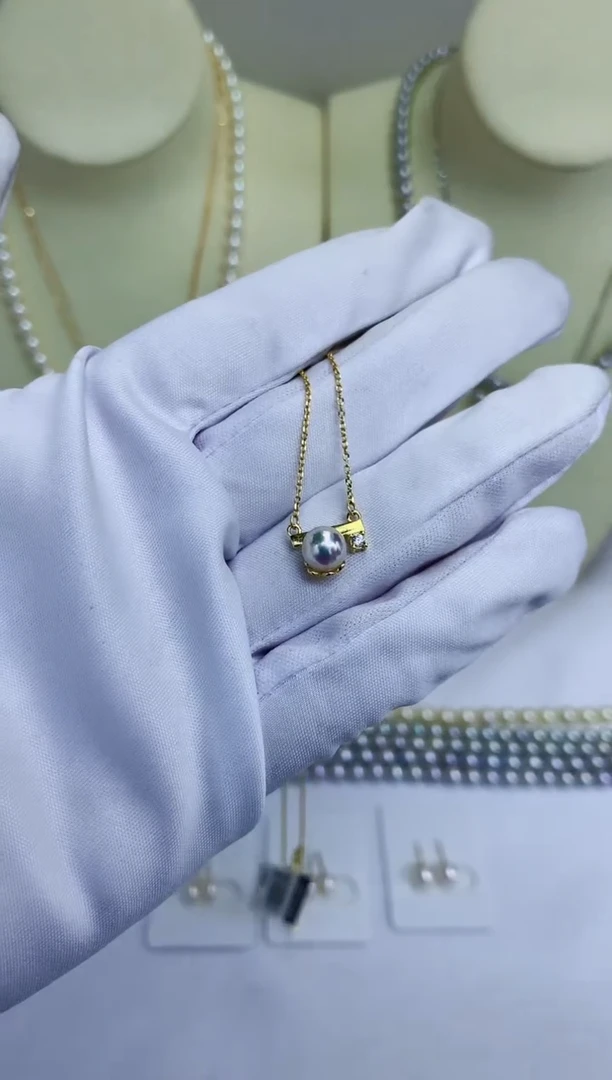 银S925镶嵌DA海水珍珠 X038 套链6-7MM