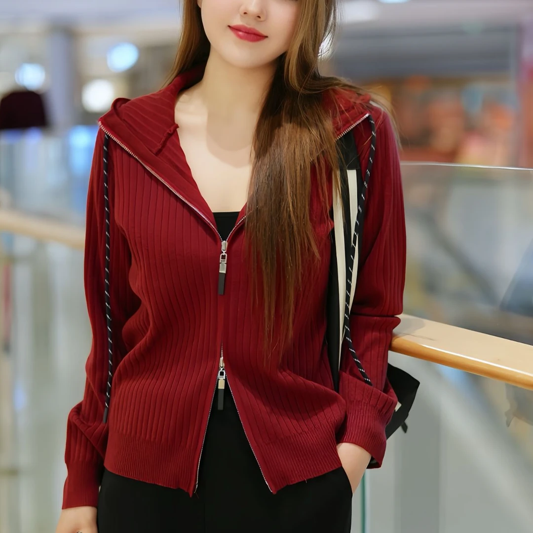 【现货清清】XYD71343秋冬弹力针织气质翻领纯色显瘦大码上衣