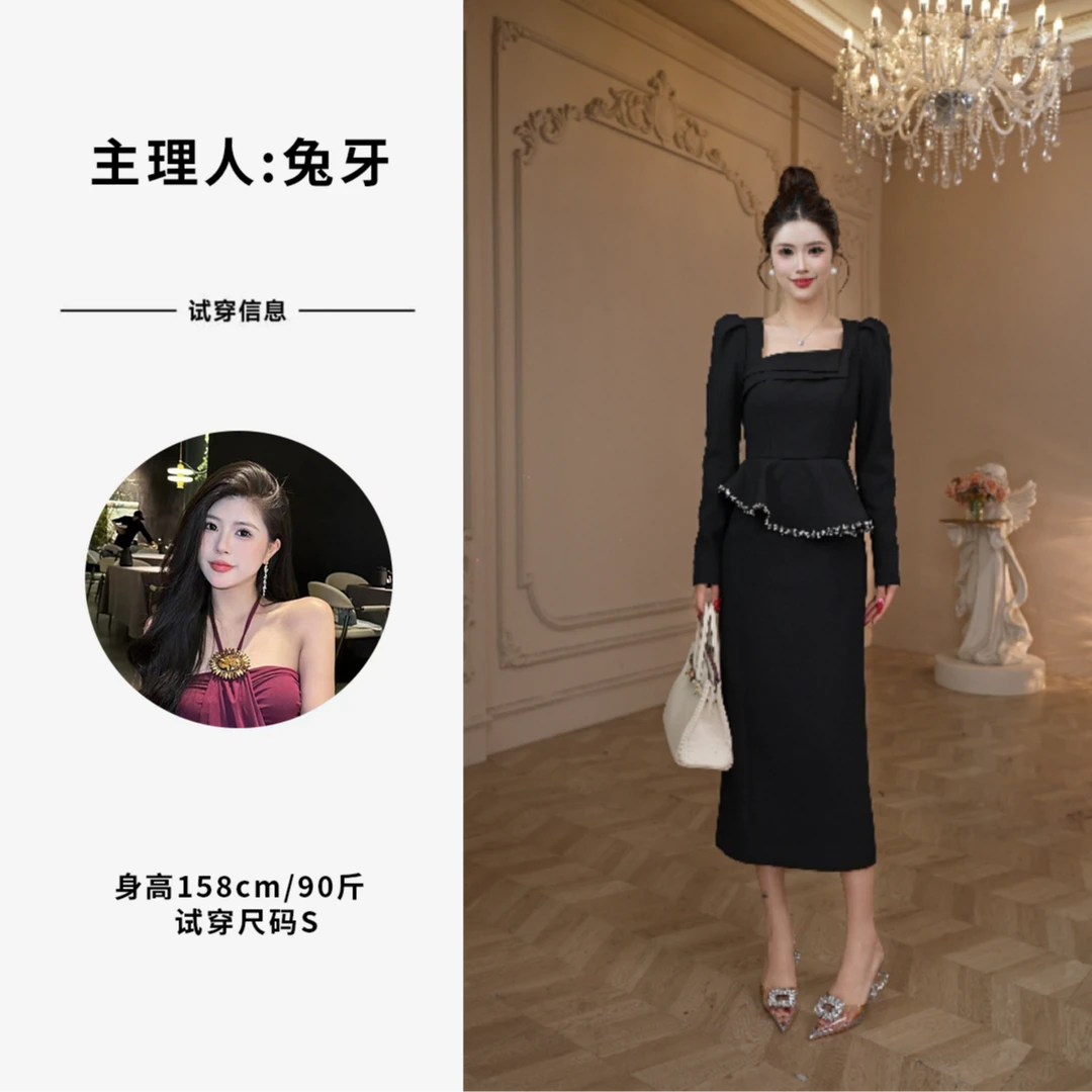 【原创】时髦聚焦·两色干炼气质修身长裙气质连衣裙21904