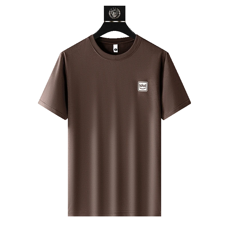 罗尔基那斯高端夏季薄款丝光棉短袖t恤男士微阔潮流圆领休闲半袖