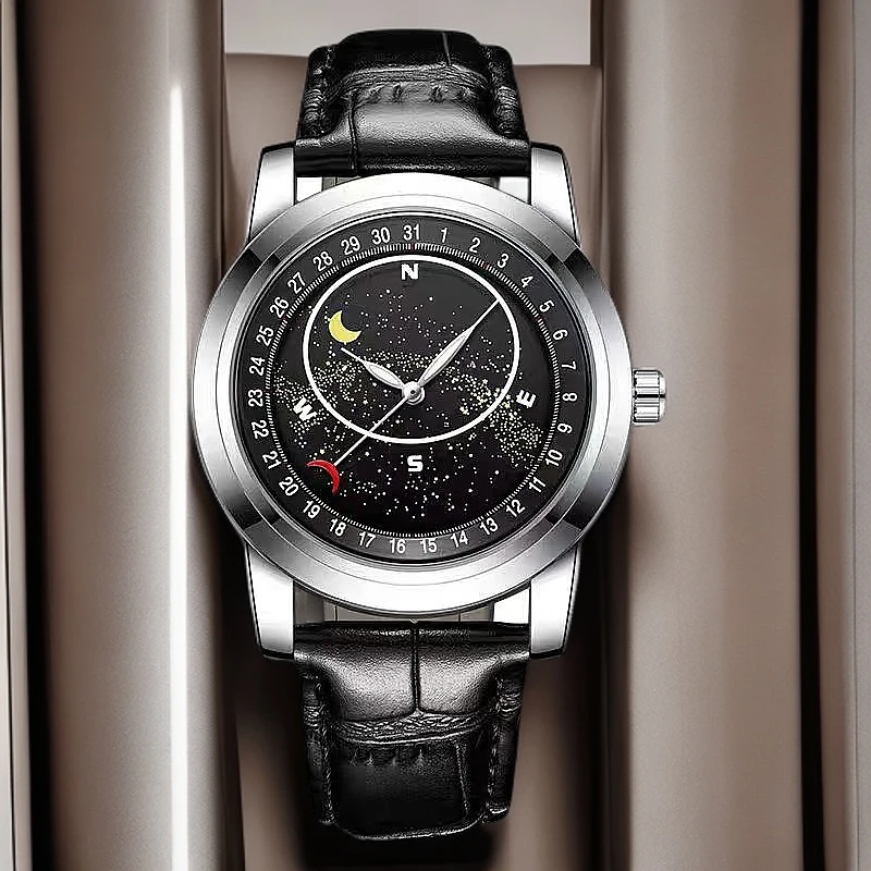 【花都云仓现场拆箱检验】全新夜光防水DO星空黑商务手表ZR-13