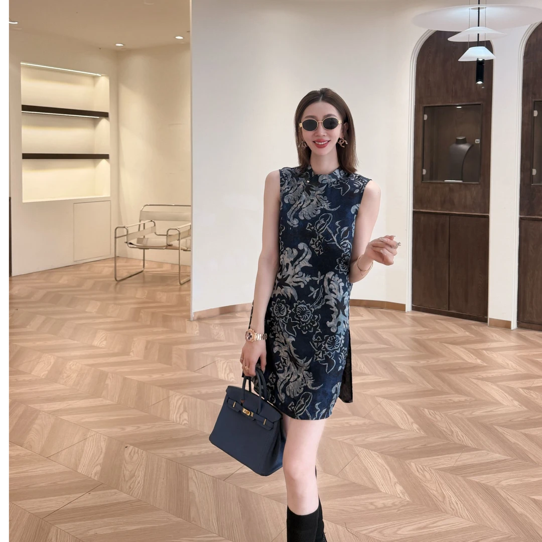 MYYS【东方美学】国风提花桑蚕丝定制盘扣连衣裙-580861[衣长81cm]