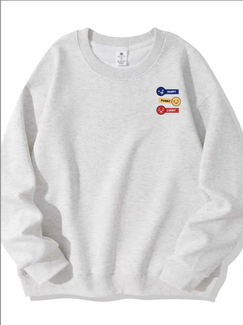 【三个笑脸】华棉卫衣运动休闲潮流情侣秋季男上衣宽松圆领套头