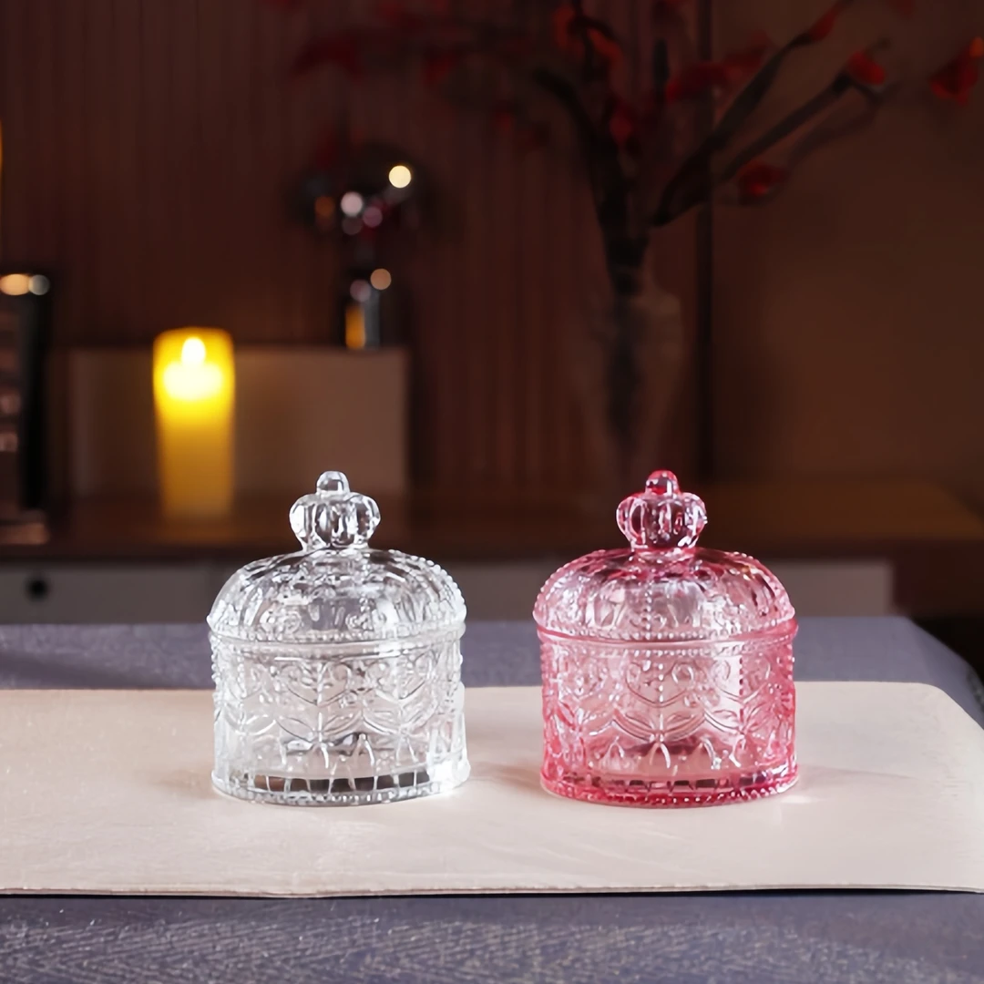 【皇冠收纳罐】玻璃饰品盒糖果罐棉签笔筒盒烟灰缸花茶罐储物罐