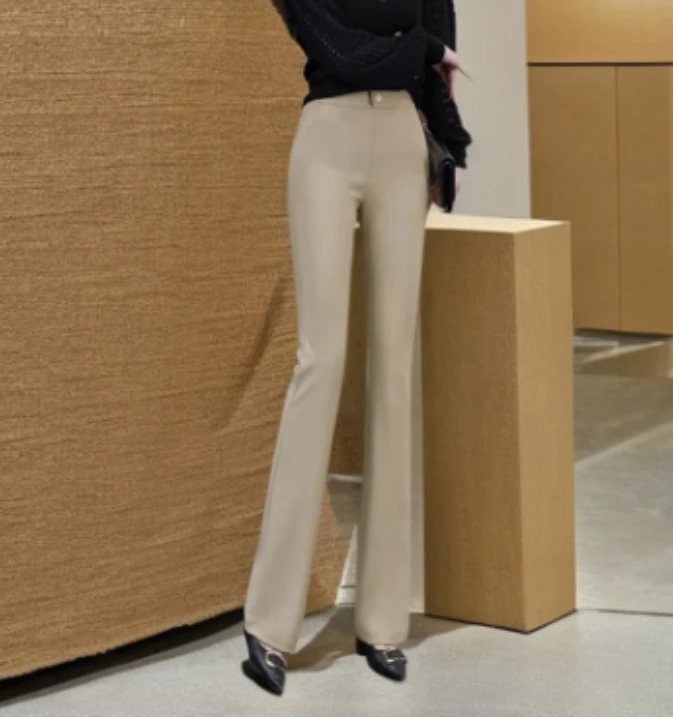 2025秋款时尚百搭休闲裤长裤高腰微喇裤阔腿裤女士纯色喇叭裤A006