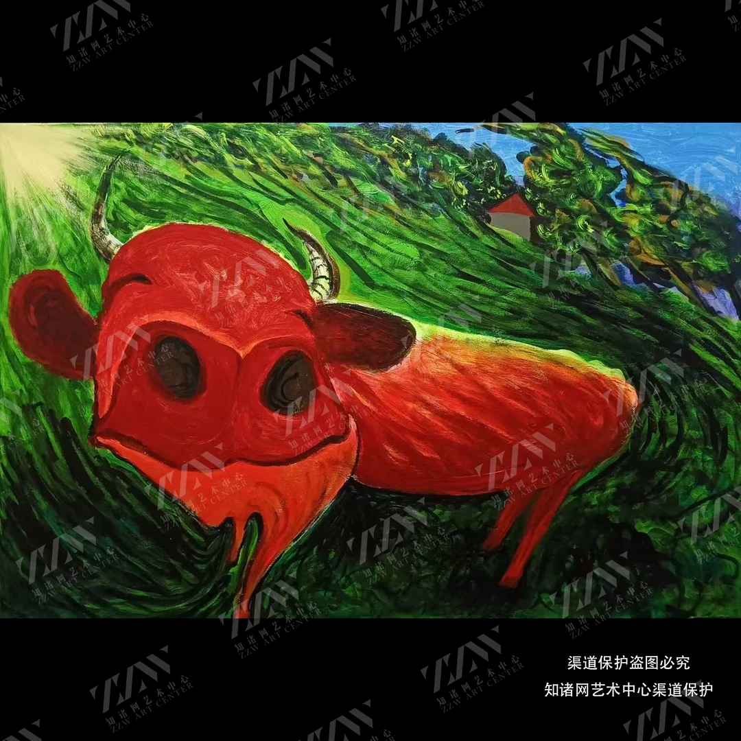 姜维版画 《微笑的红牛》60cmX90cm