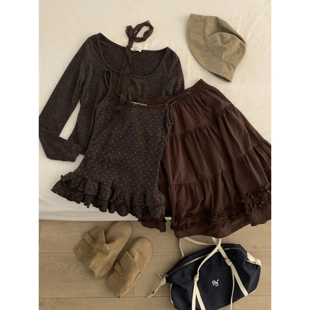 2025秋季韩版时尚休闲宽松显瘦百搭设计感开衫吊带半身裙三件套装