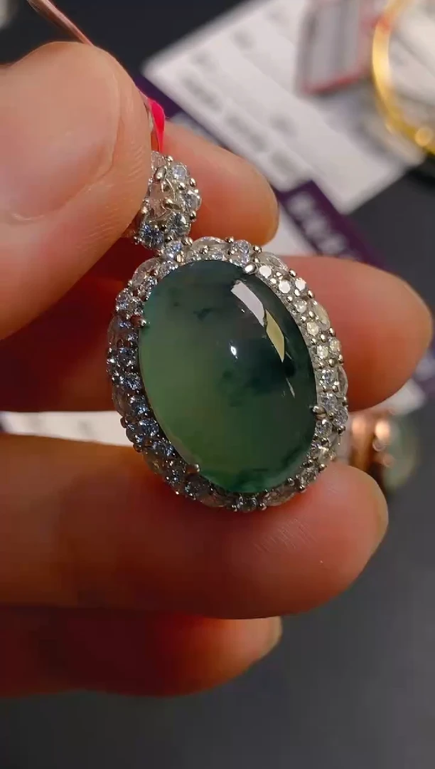 翡翠银S925镶嵌耳饰天然