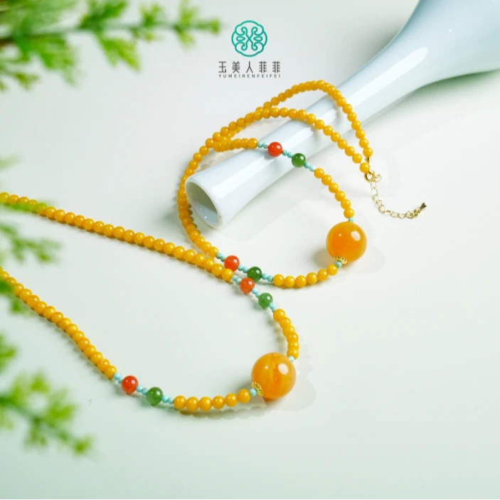 HD石惑珠宝+蜜蜡圆珠项链约16mm-多样性发一