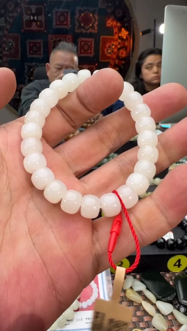 未镶嵌手串和田玉天泰白玉算盘珠手串卡8*10