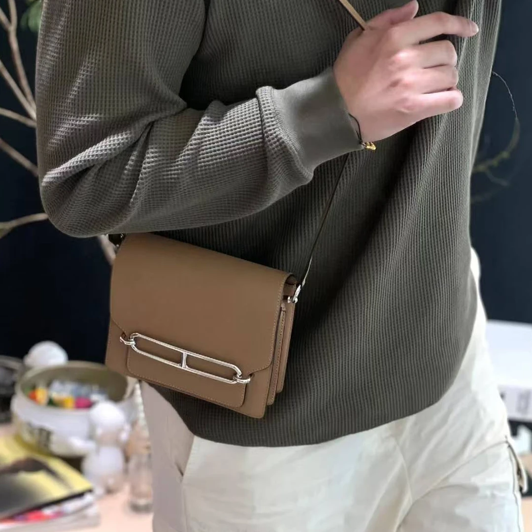 99新 Hermes/爱马仕 蔚蓝中古/威马犬米色猪鼻子19 D刻 单肩包