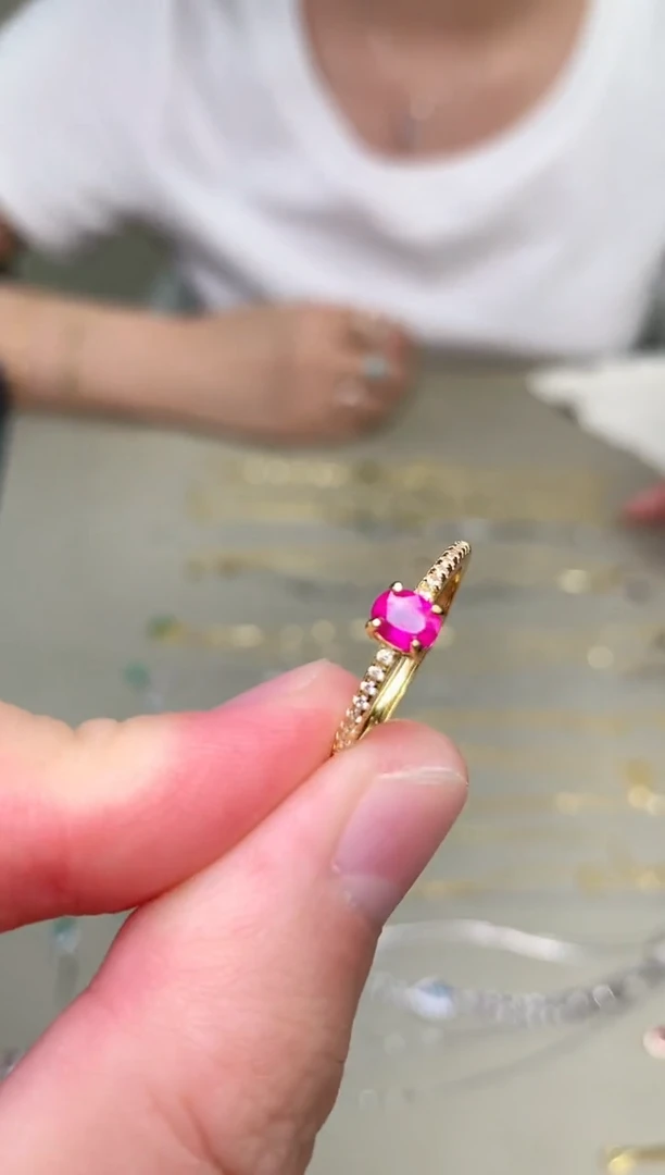 戒指银S925镶嵌红宝石戒指