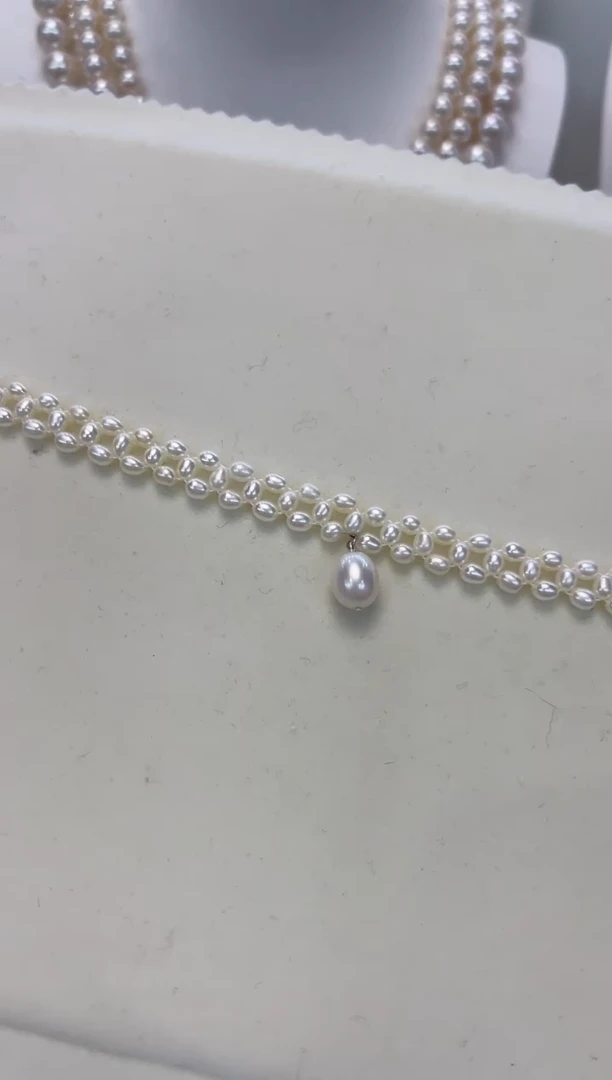 【闪购商品】淡水珍珠颈饰银S925镶嵌编织链