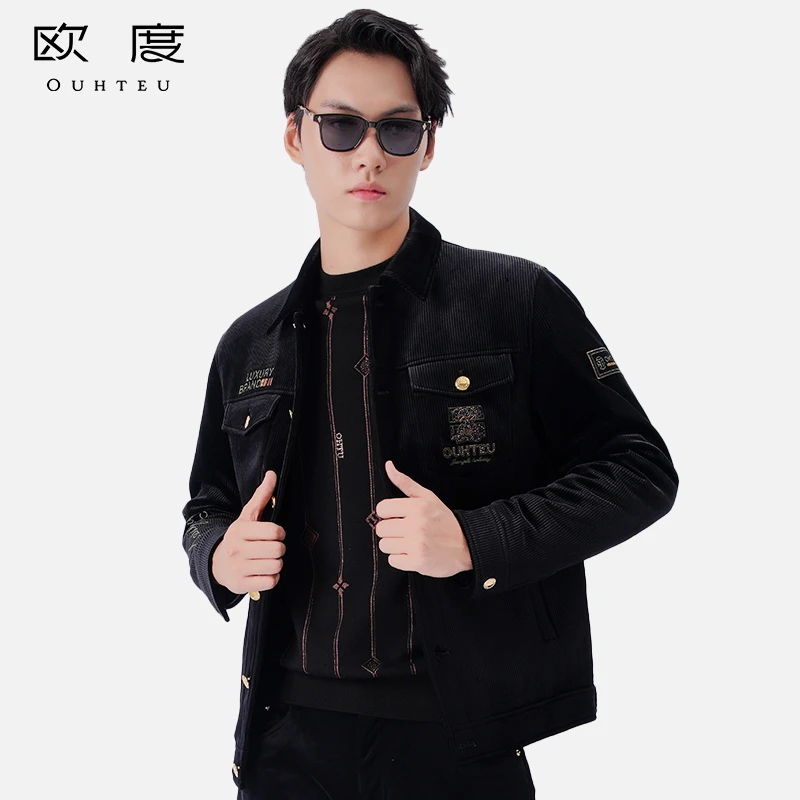OUHTEU/欧度【诺克熊系列】25冬季新品工装风潮流烫钻保暖外套7592