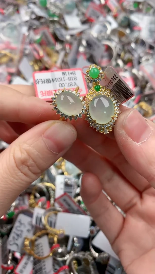 银S925镶嵌戒指翡翠6666---9