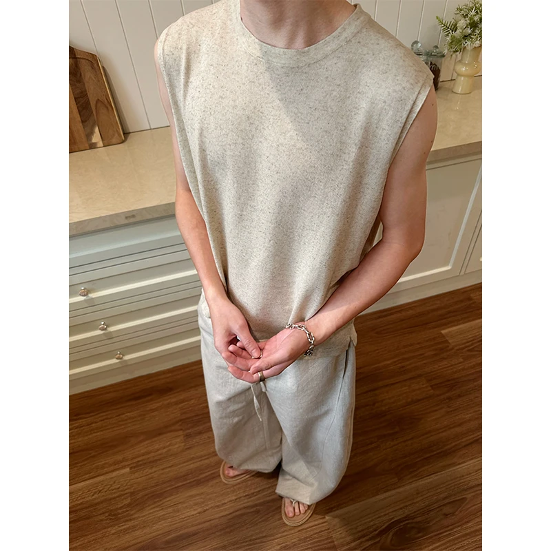 【EME】【版型必入款】基础定织亚麻莱赛尔肌理纹路重磅坎肩背心男士