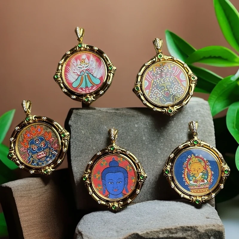 双面  热贡手工唐卡系列(银盒+银链)