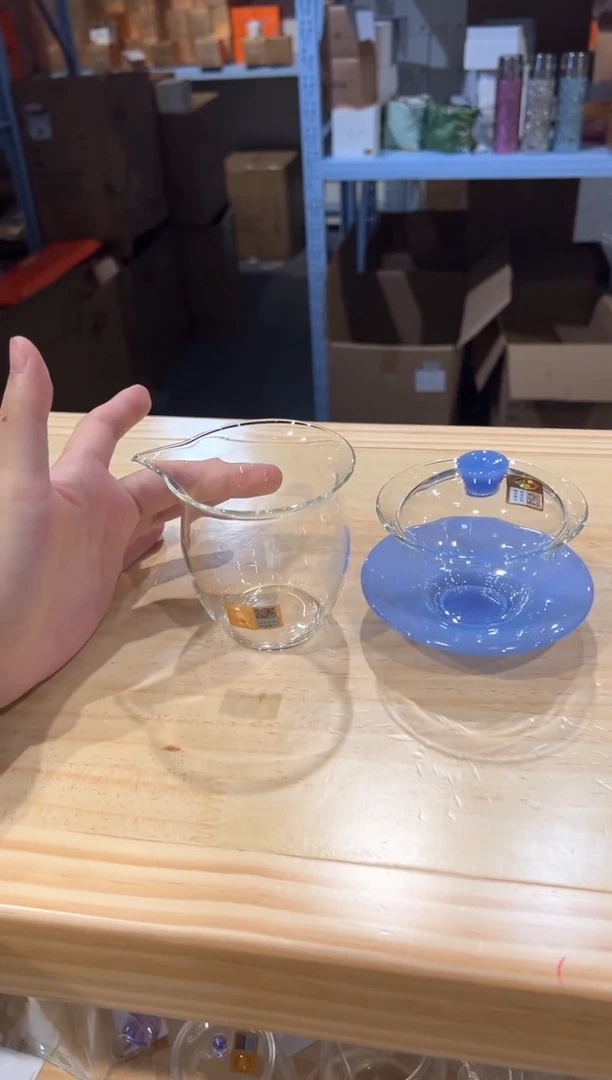禾器-源荷盖碗-雾蓝玉+天宸茶海透明