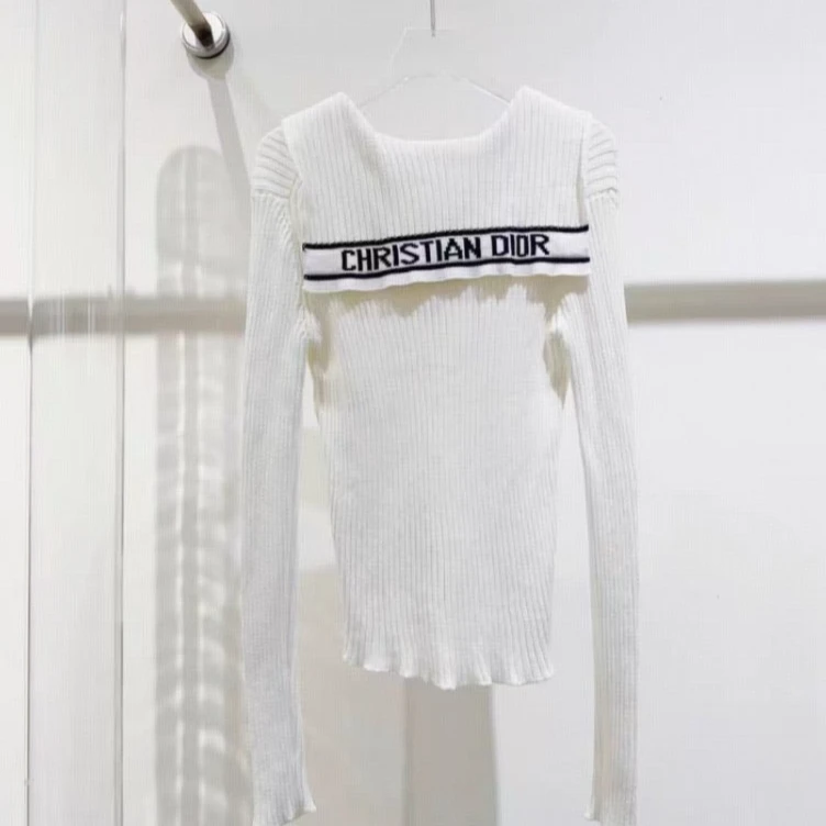 未使用 DIOR/迪奥 针织长袖海军领上装 白色/40
