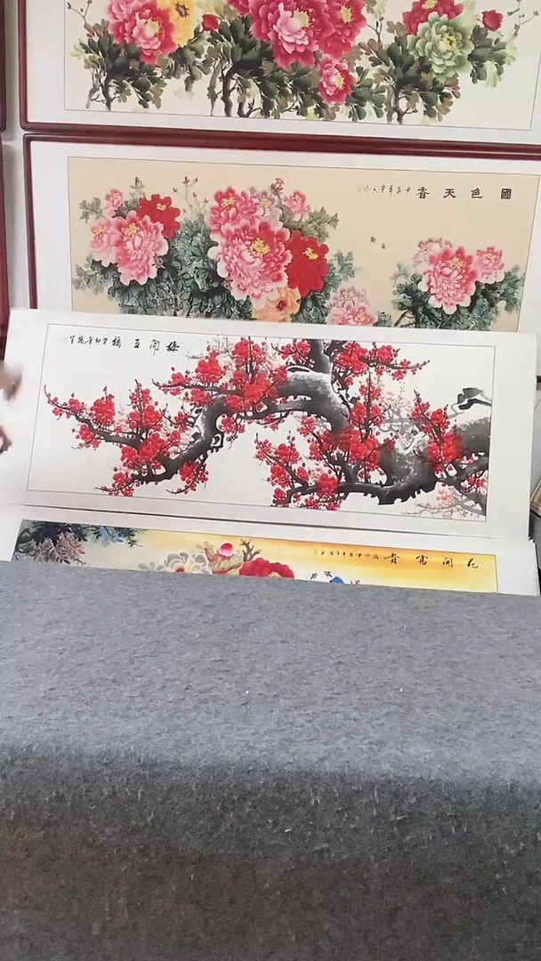 国画实木框纯手绘国画215*85画带框挂画