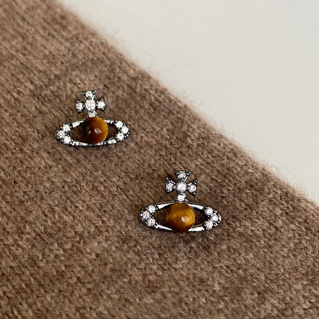 铜合金耳饰 美拉德土星耳钉复古轻奢小众设计高级感气质百搭耳饰