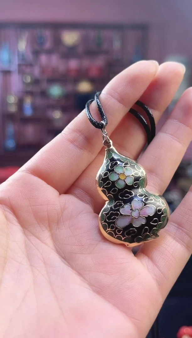 非遗 景泰蓝吊坠 葫芦 黑色绿边