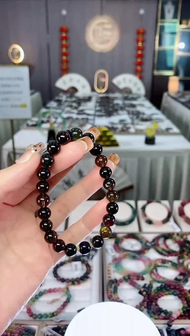 老矿碧玺黑糖透体单圈手串8mm+未镶嵌碧玺dan多样性发货一条